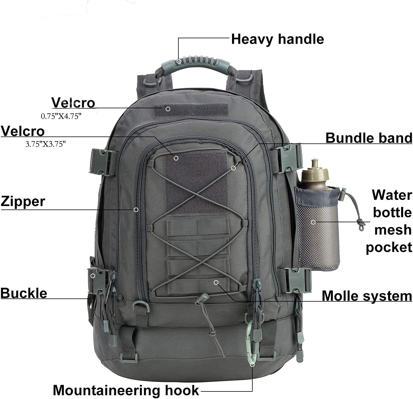 WolfWarriorX Men Backpacks Large Capacity Military Tactical Hiking Expandable 39L-60L Backpack - Image 7